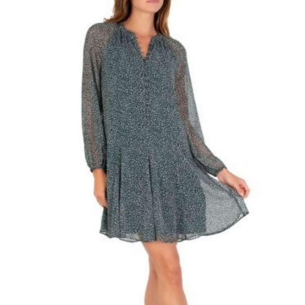 Joie Balloon Sleeve Mini Dress Size LG Green Animal Print Chiffon‎ Retro 90s NWT